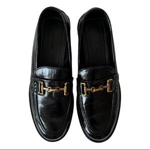 Massimo Dutti Black Creased Patent-Finish Loafers With Horsebit Size 38